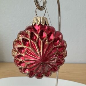Vtg 3" Red Bump Glitter Glass MCM Xmas Tree Ornament Mercury Germany K Retro